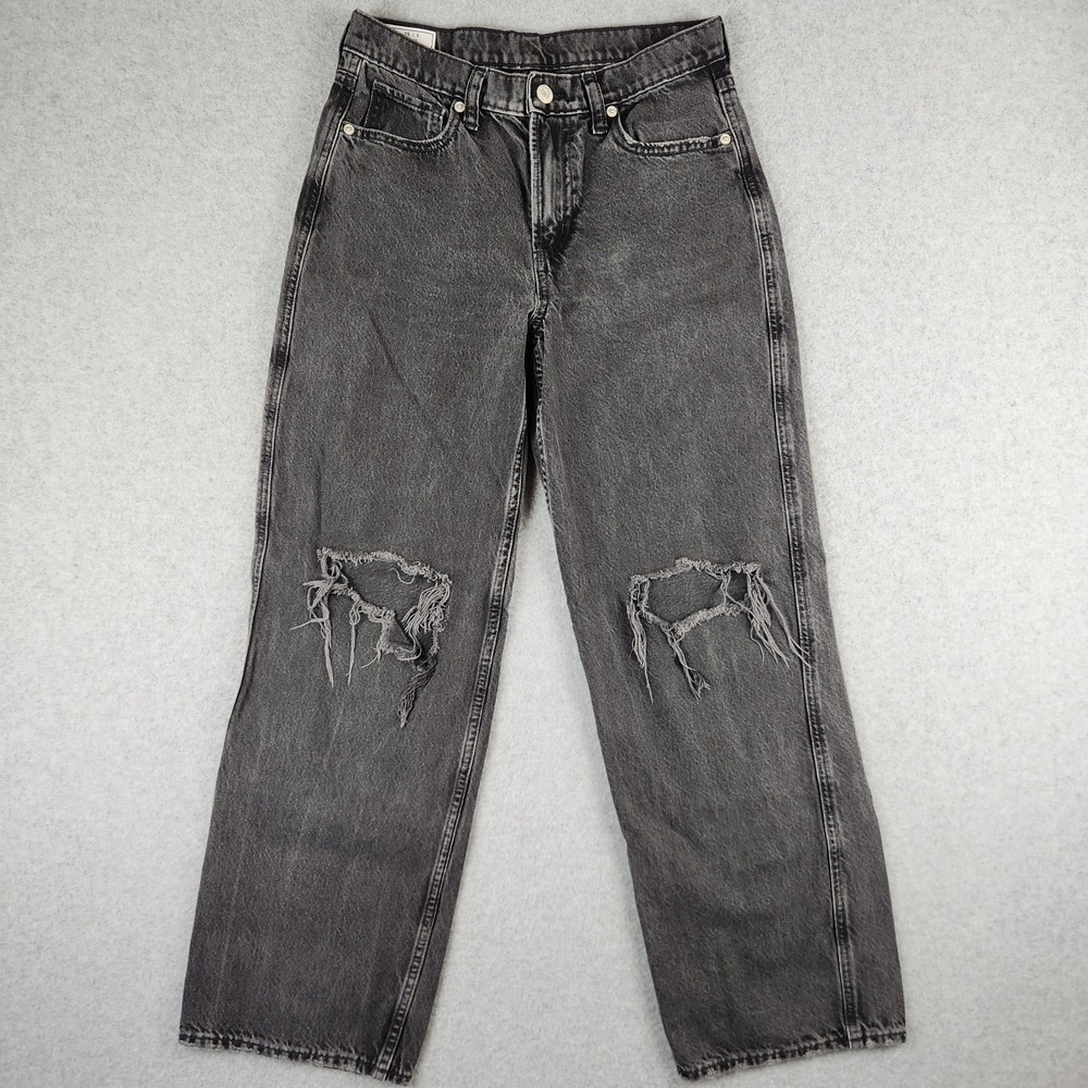 Gap Baggy Low Rise Distressed Jeans Women's Size 25/0 Charcoal Black Cotton Y2K